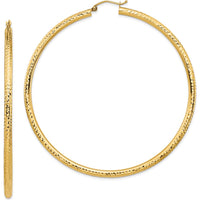 10K Yellow Gold Lightweight Diamond-cut Large Hoop Earrings - 3mm Thickness