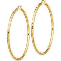 10K Yellow Gold Lightweight Diamond-cut Large Hoop Earrings - 3mm Thickness