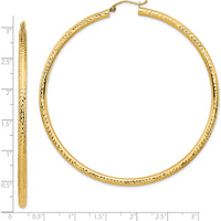 10K Yellow Gold Lightweight Diamond-cut Large Hoop Earrings - 3mm Thickness