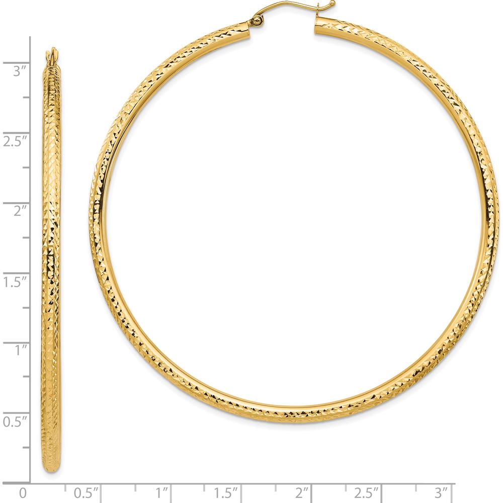 10K Yellow Gold Lightweight Diamond-cut Large Hoop Earrings - 3mm Thickness