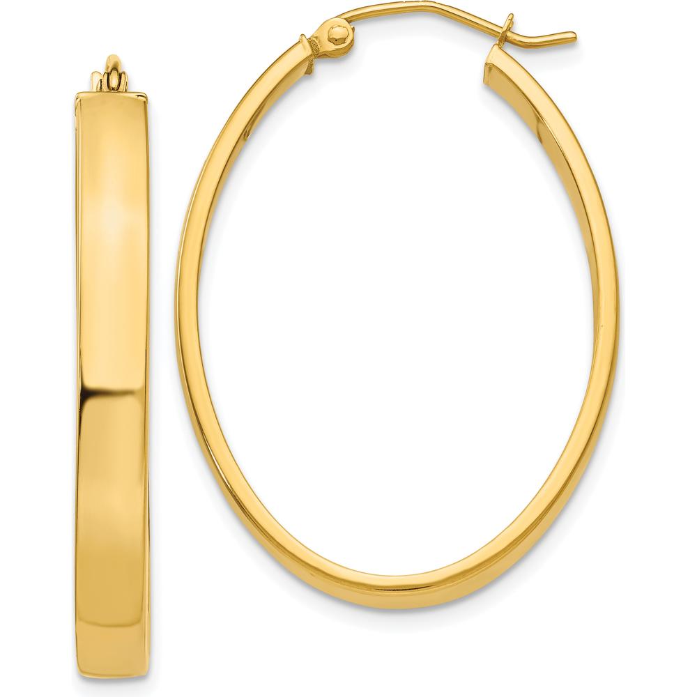 10K Yellow Gold Lightweight Oval Hoop Earrings - 21mm Length, 25mm Width, Polished Finish