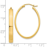 10K Yellow Gold Lightweight Oval Hoop Earrings - 21mm Length, 25mm Width, Polished Finish