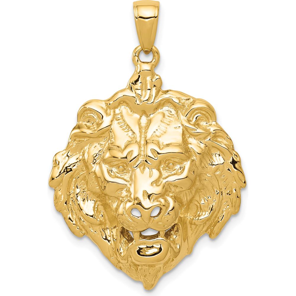 10K Yellow Gold Lion Charm Pendant - Polished Finish, 39mm Length