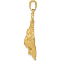 10K Yellow Gold Lion Charm Pendant - Polished Finish, 39mm Length