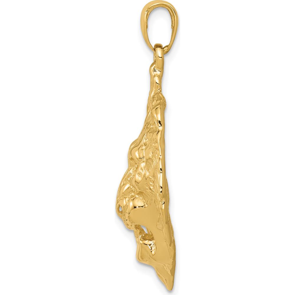 10K Yellow Gold Lion Charm Pendant - Polished Finish, 39mm Length