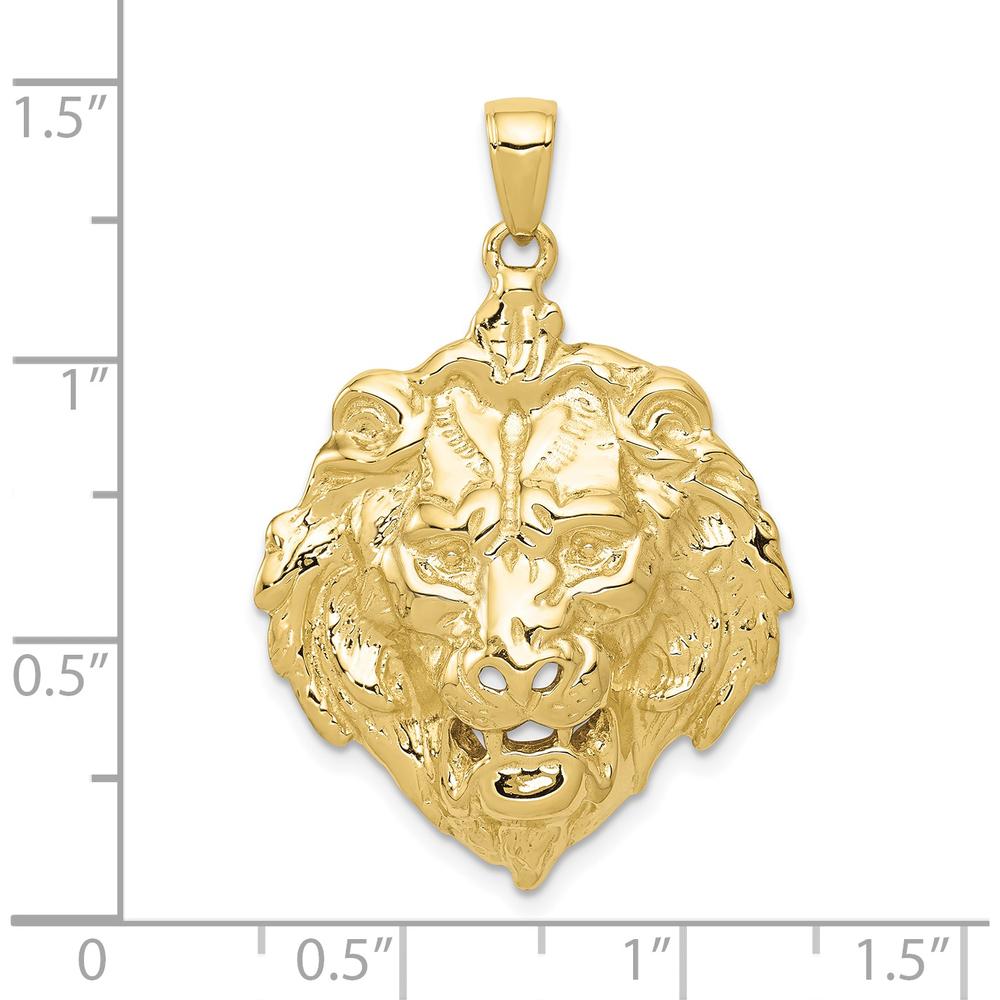 10K Yellow Gold Lion Charm Pendant - Polished Finish, 39mm Length