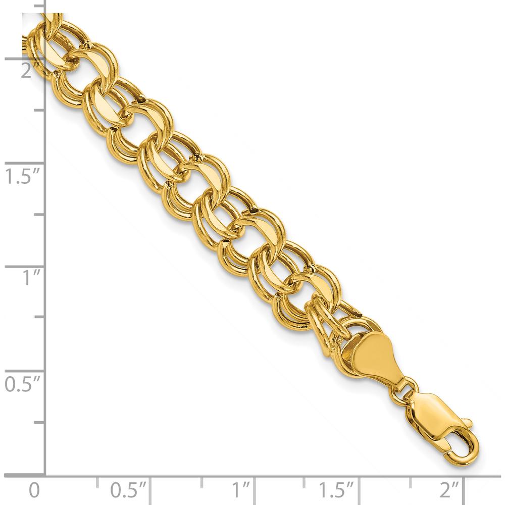 10K Yellow Gold Lite 8mm Double Link Charm Bracelet - Polished Finish with Lobster Clasp