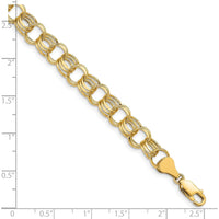 10K Yellow Gold Lite Triple Link Charm Bracelet with Diamond-Cut Texture