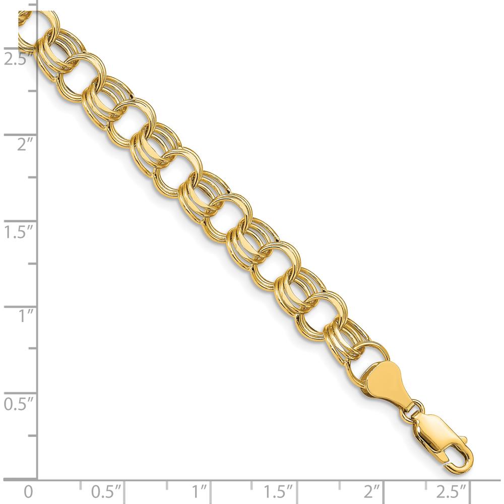 10K Yellow Gold Lite Triple Link Charm Bracelet with Diamond-Cut Texture