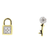 10K Yellow Gold Lock & Key Stud Earrings with Pavé Diamonds - 0.05 Carat Total Diamond Weight