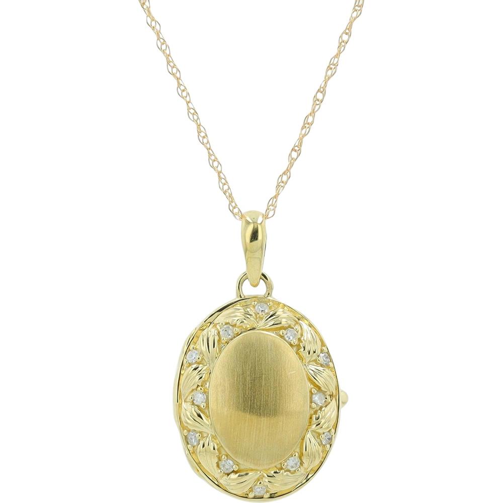 10K Yellow Gold Locket Pendant with 0.05 Carat Diamond Halo
