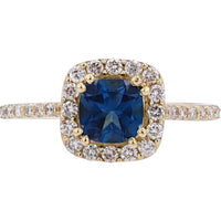 10K Yellow Gold London Blue Topaz Ring with 0.35 Carat Diamond Halo - Cushion Cut Gemstone
