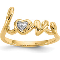 10K Yellow Gold "LOVE" Ring with Heart-Shaped Diamonds - 0.009 Carat Total Diamond Weight by 0