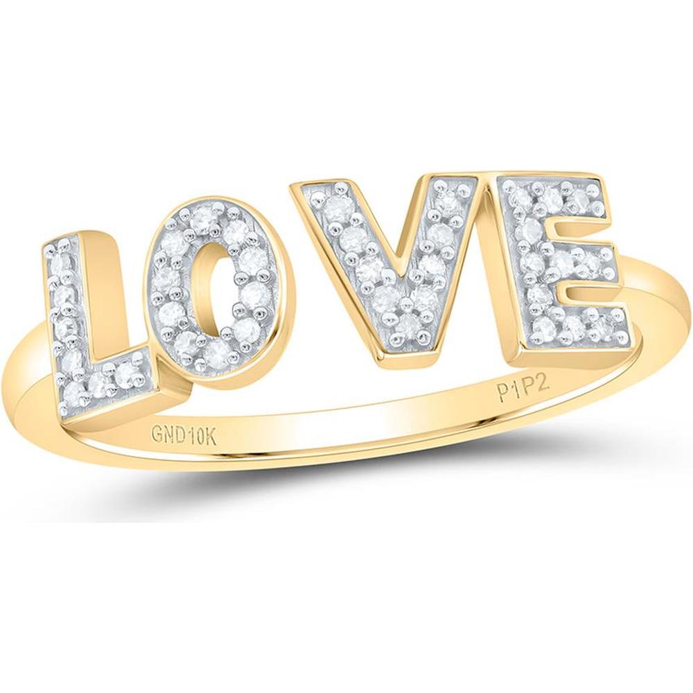 10K Yellow Gold "LOVE" Ring with Prong-Set Round Diamonds - 0.10 Carat Total Diamond Weight