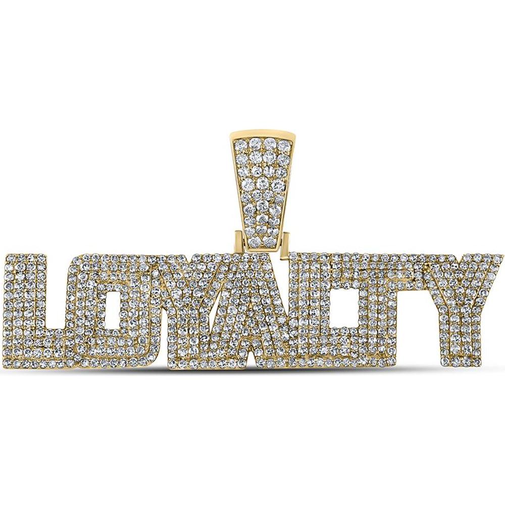 10K Yellow Gold "Loyalty" Phrase Charm Pendant with Pave-Set Round Diamonds - 1.92 Carat Total Diamond Weight
