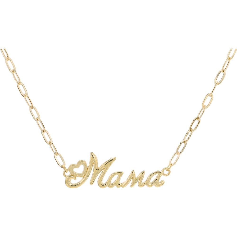 10K Yellow Gold "MAMA" Script Pendant Necklace with Heart Accent - 0.00 Carat Total Gem Weight