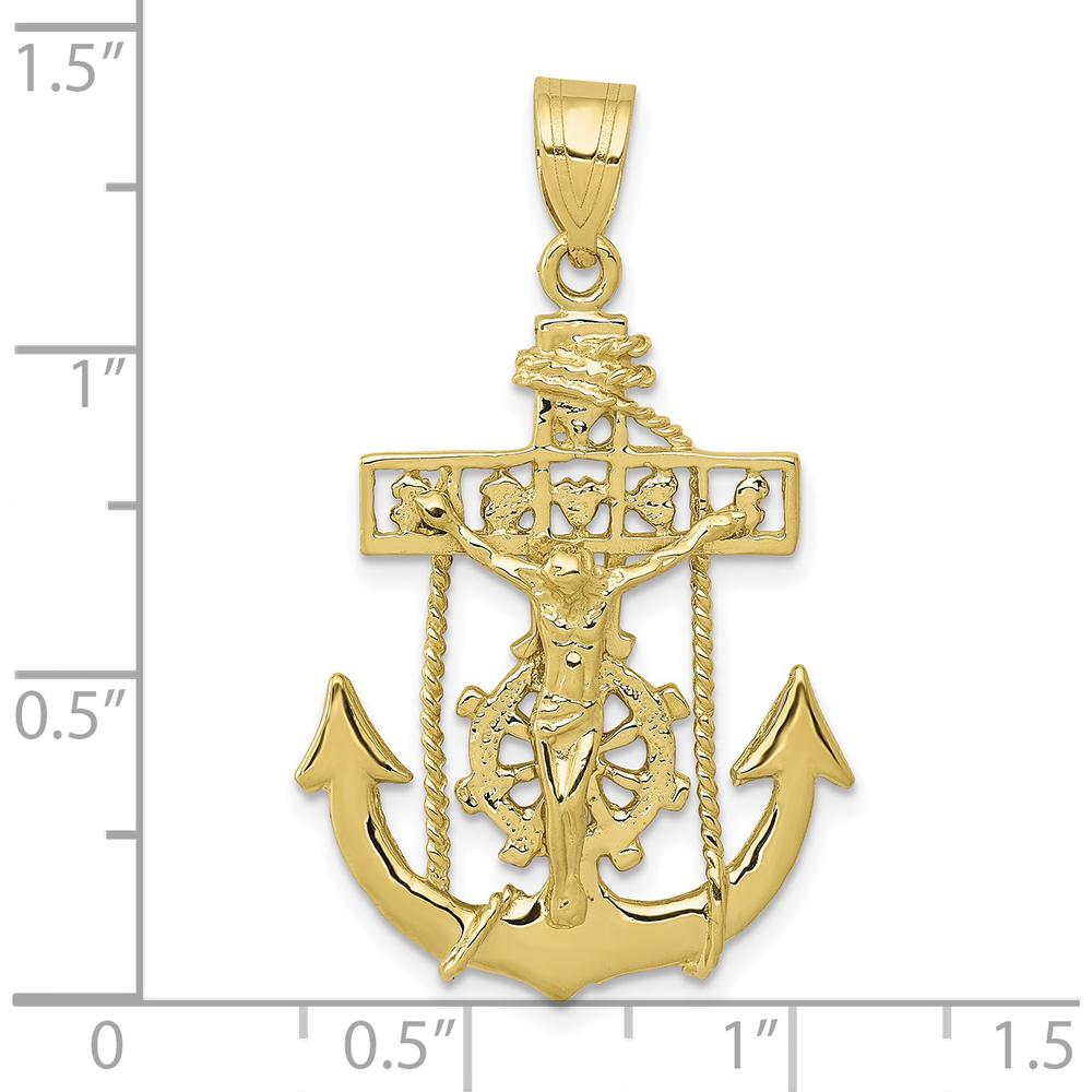 10K Yellow Gold Mariners Cross Pendant - Polished Finish, 36.41mm Length