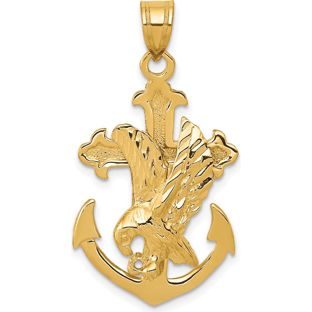10K Yellow Gold Mariners Cross with Eagle Pendant - Polished Finish 35mm Length