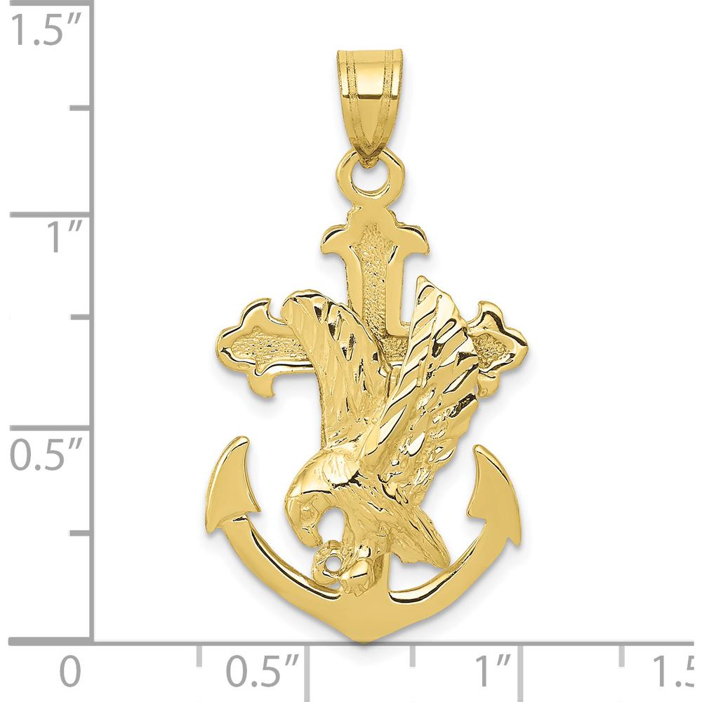 10K Yellow Gold Mariners Cross with Eagle Pendant - Polished Finish 35mm Length