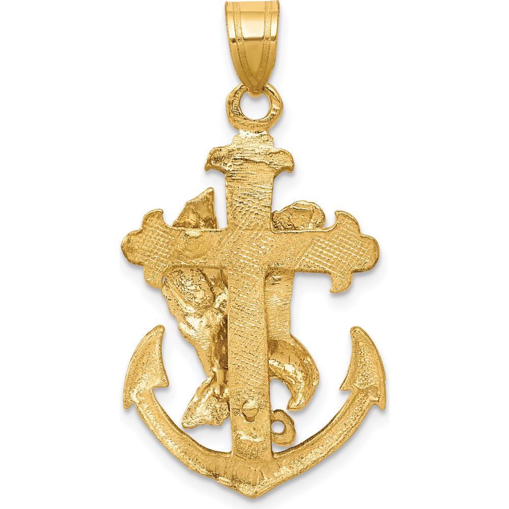 10K Yellow Gold Mariners Cross with Eagle Pendant - Polished Finish 35mm Length