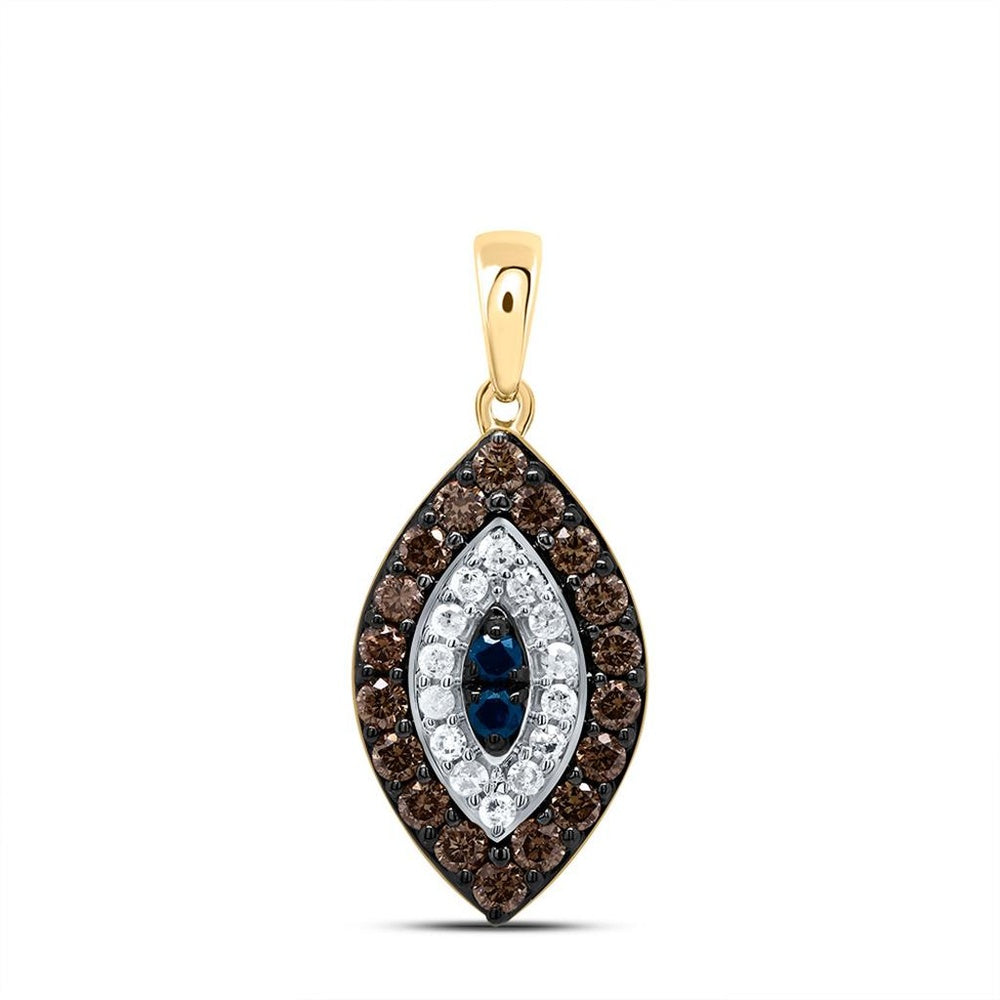 10K Yellow Gold Marquise Brown and White Diamond Pendant - 1/2 Carat Total Diamond Weight