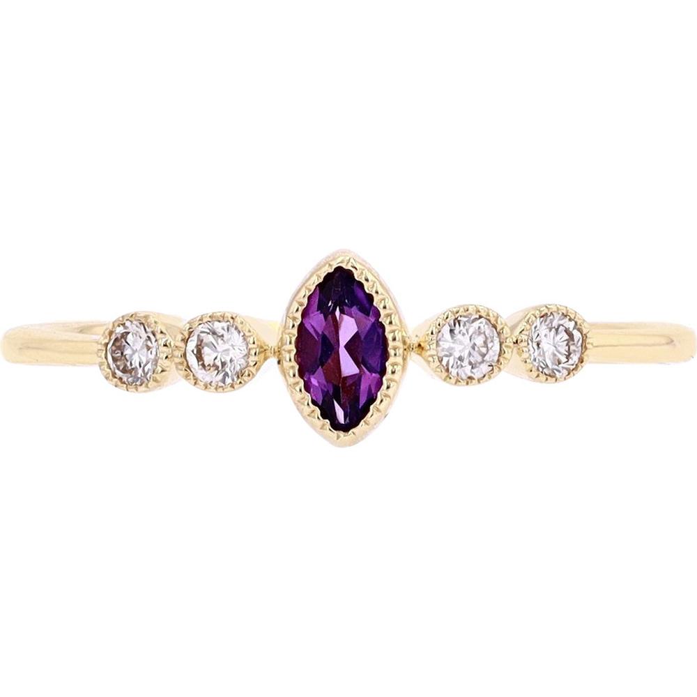 10K Yellow Gold Marquise-Cut Amethyst Ring with Diamond Accents - 0.10 Carats Total Diamond Weight