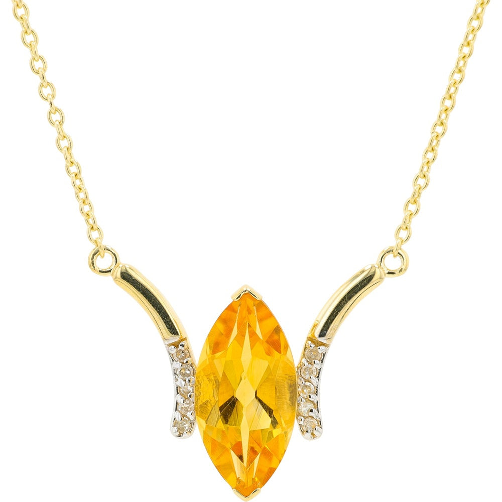 10K Yellow Gold Marquise-Cut Citrine Pendant Necklace with Diamond Accented Curved Arms - 0.05 Carat Total Diamond Weight