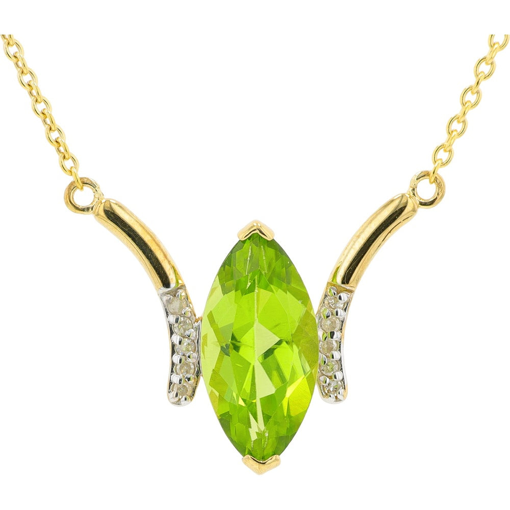 10K Yellow Gold Marquise-Cut Peridot Pendant Necklace with White Rhodium and Round Diamond Accents - 0.05 Carat Total Diamond Weight