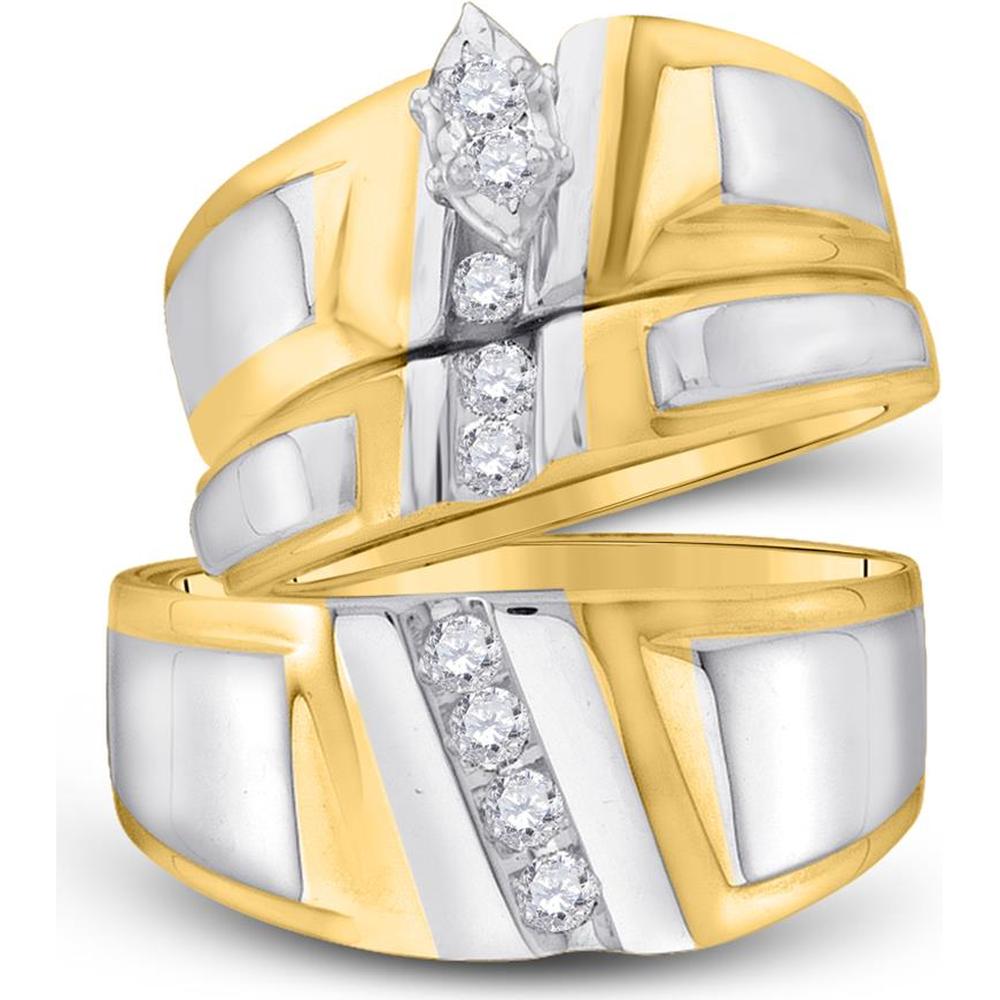 10K Yellow Gold Marquise Diamond Solitaire Wedding Ring Set - 1/4 Carat Total Diamond Weight