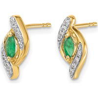 10K Yellow Gold Marquise Emerald and Diamond Button Earrings - 0.18 Carat Emerald, 0.02 Carat Diamond Total Carat Weight by Monteluci Fine Jewelry