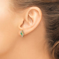 10K Yellow Gold Marquise Emerald and Diamond Button Earrings - 0.18 Carat Emerald, 0.02 Carat Diamond Total Carat Weight by Monteluci Fine Jewelry