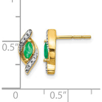 10K Yellow Gold Marquise Emerald and Diamond Button Earrings - 0.18 Carat Emerald, 0.02 Carat Diamond Total Carat Weight by Monteluci Fine Jewelry