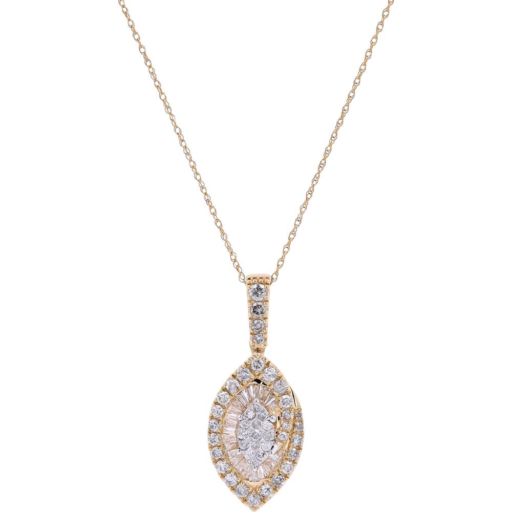 10K Yellow Gold Marquise Halo Diamond Pendant Necklace - 1.00 Carat Total Diamond Weight