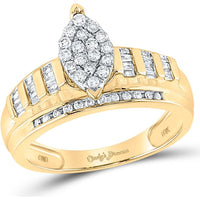 10K Yellow Gold Marquise-Shaped Round and Baguette Diamond Cluster Engagement Ring - 0.50 Carat Total Diamond Weight