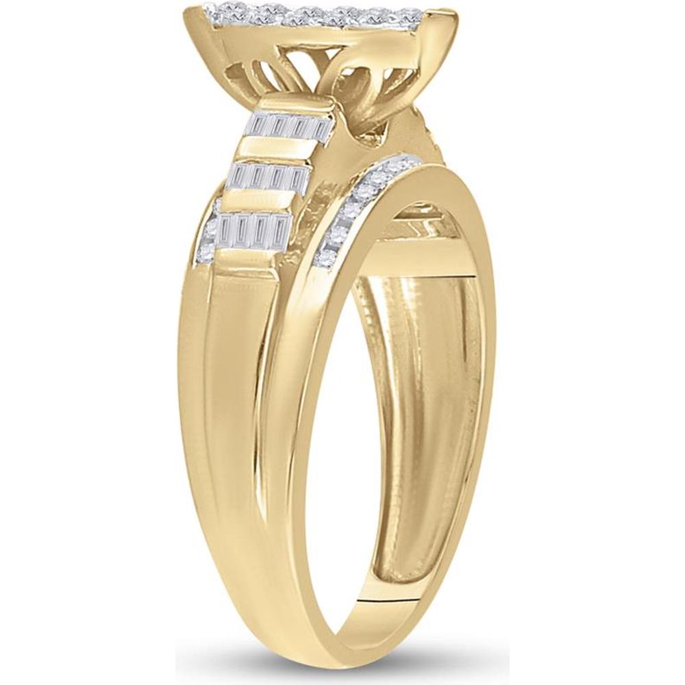 10K Yellow Gold Marquise-Shaped Round and Baguette Diamond Cluster Engagement Ring - 0.50 Carat Total Diamond Weight