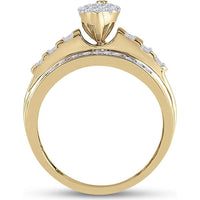 10K Yellow Gold Marquise-Shaped Round and Baguette Diamond Cluster Engagement Ring - 0.50 Carat Total Diamond Weight