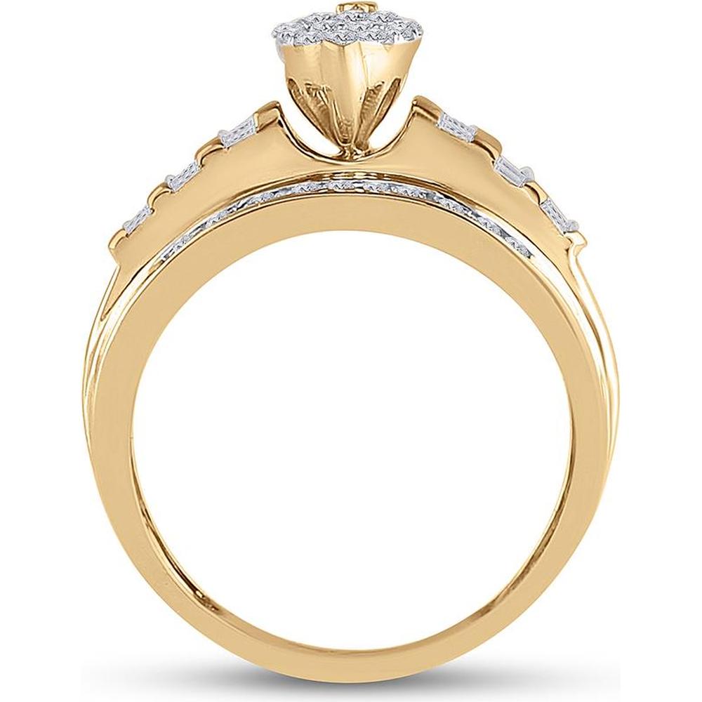 10K Yellow Gold Marquise-Shaped Round and Baguette Diamond Cluster Engagement Ring - 0.50 Carat Total Diamond Weight