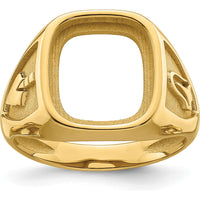 10K Yellow Gold Masonic Cushion Mounting Ring for 14x12mm Gemstone