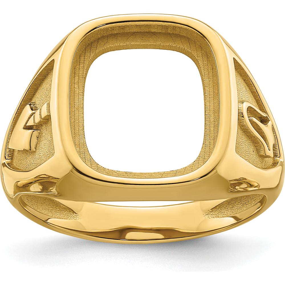 10K Yellow Gold Masonic Cushion Mounting Ring for 14x12mm Gemstone