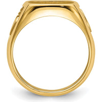 10K Yellow Gold Masonic Cushion Mounting Ring for 14x12mm Gemstone
