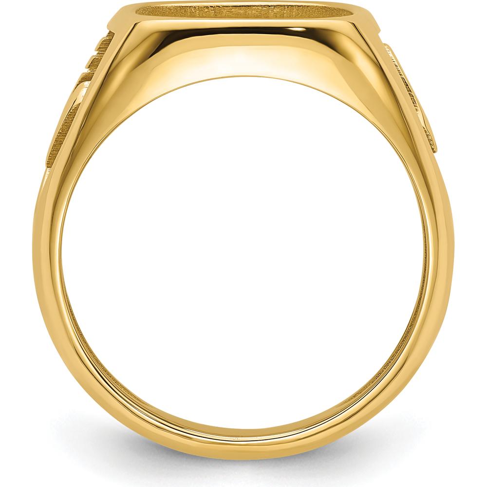 10K Yellow Gold Masonic Cushion Mounting Ring for 14x12mm Gemstone