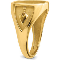 10K Yellow Gold Masonic Cushion Mounting Ring for 14x12mm Gemstone
