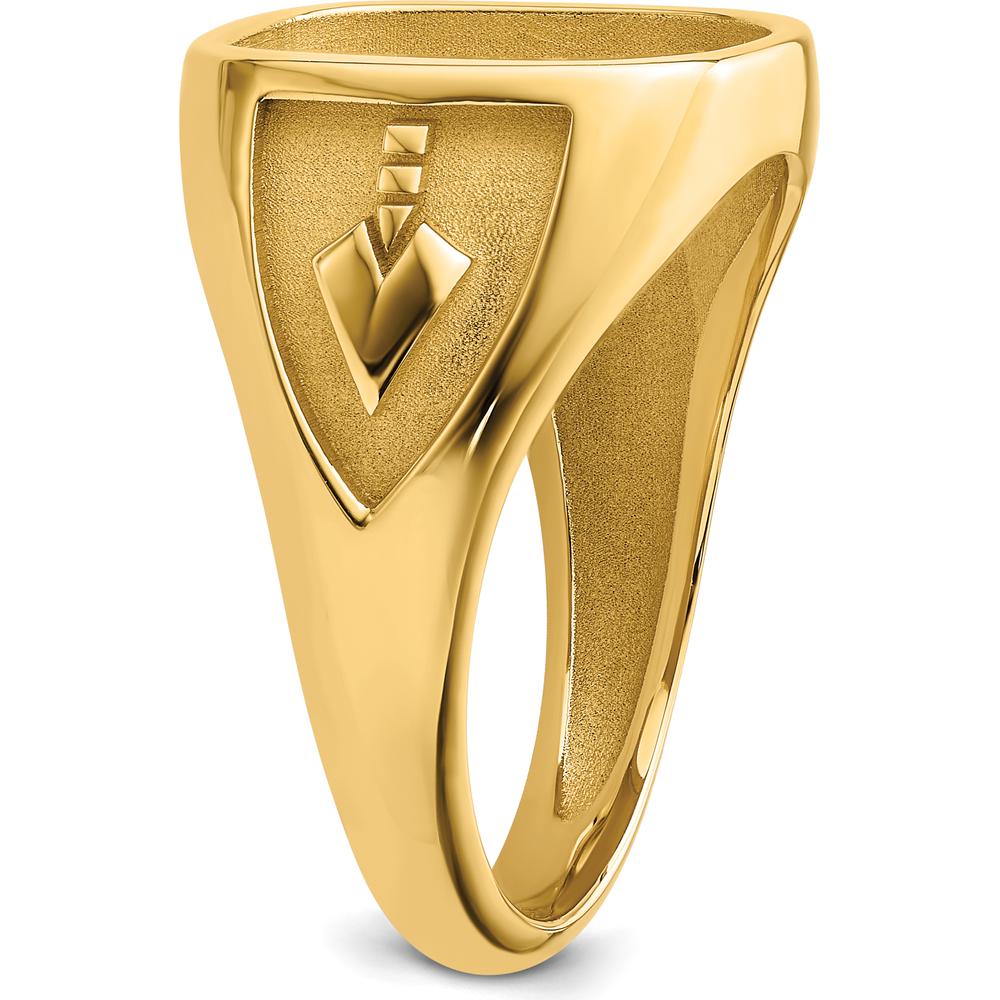 10K Yellow Gold Masonic Cushion Mounting Ring for 14x12mm Gemstone