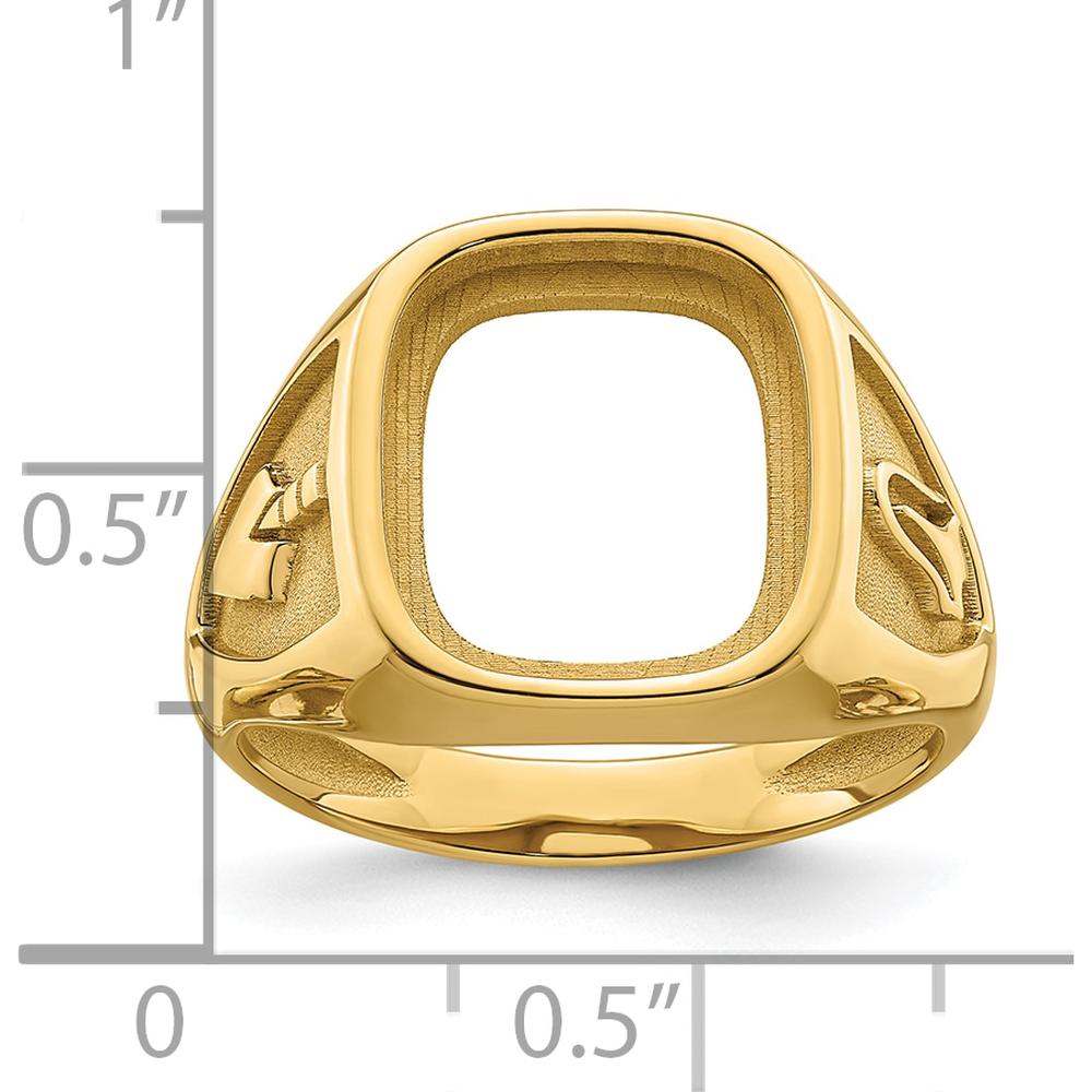 10K Yellow Gold Masonic Cushion Mounting Ring for 14x12mm Gemstone