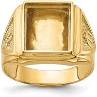 10K Yellow Gold Masonic Men's Ring Mounting - Rectangle Stone Mounting 12.00 x 10.00 mm