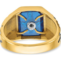 10K Yellow Gold Masonic Men's Ring with Lab-Created Blue Spinel - 12x10mm Octagon Shape