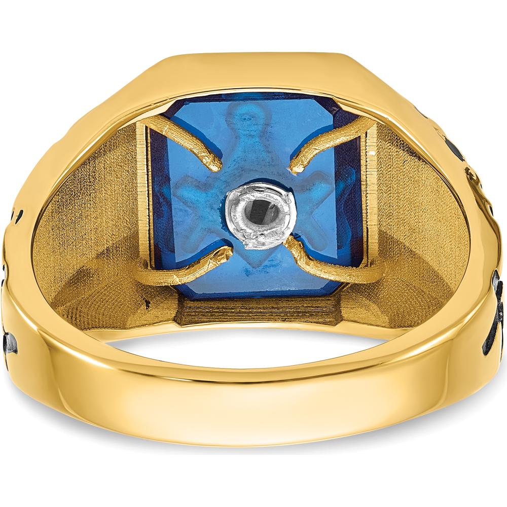 10K Yellow Gold Masonic Men's Ring with Lab-Created Blue Spinel - 12x10mm Octagon Shape