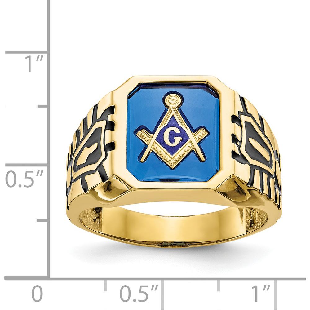 10K Yellow Gold Masonic Men's Ring with Lab-Created Blue Spinel - 12x10mm Octagon Shape