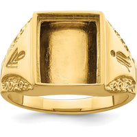 10K Yellow Gold Masonic Ring Mounting for 12x10mm Rectangle Stone with Polished and Textured Tapered Band