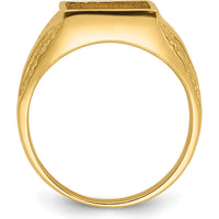 10K Yellow Gold Masonic Ring Mounting for 12x10mm Rectangle Stone with Polished and Textured Tapered Band